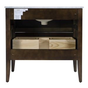 Butler Specialty Butler Bristol 36" Ribbed Bathroom Vanity With Marble Top & Drawer - Elegant Dark Brown Design Dark Brown Eucalyptus Wood,Mdf,Plywood,Pine,Carrera Marble,Ceramic 5997508-butler