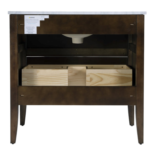 Butler Specialty Butler Bristol 36" Ribbed Bathroom Vanity With Marble Top & Drawer - Elegant Dark Brown Design Dark Brown Eucalyptus Wood,Mdf,Plywood,Pine,Carrera Marble,Ceramic 5997508-butler