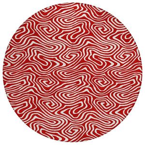 HomeRoots 5' Abstract Red and Ivory Washable Area Rug for Indoor and Outdoor Spaces - Durable & Stylish Design 8' Round 599750