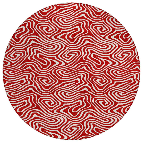 HomeRoots 5' Abstract Red and Ivory Washable Area Rug for Indoor and Outdoor Spaces - Durable & Stylish Design 8' Round 599750
