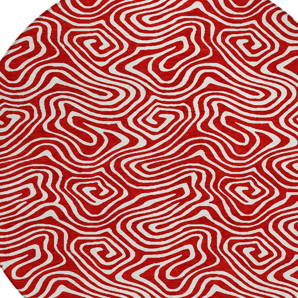 Homeroots 3' Artichoke Green And Ivory Abstract Washable Area Rug For Indoor And Outdoor Spaces, Durable Design 8' Round Polyester 599750