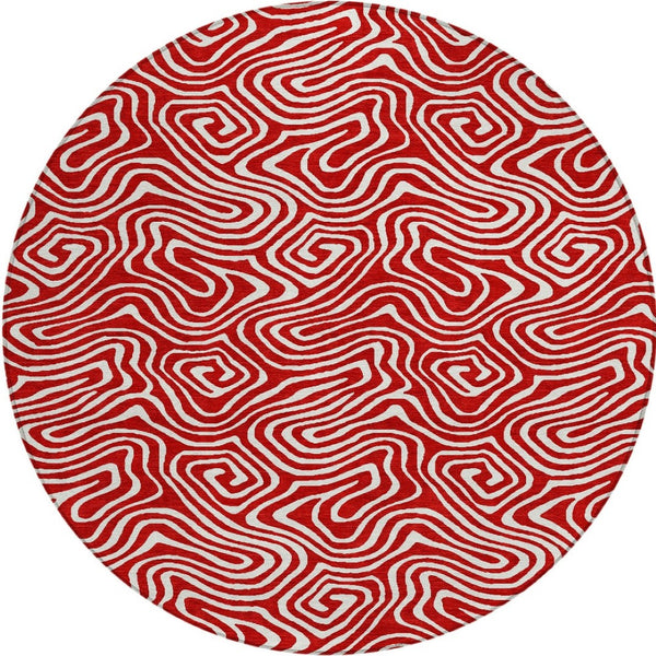 Homeroots 3' Artichoke Green And Ivory Abstract Washable Area Rug For Indoor And Outdoor Spaces, Durable Design 8' Round Polyester 599750