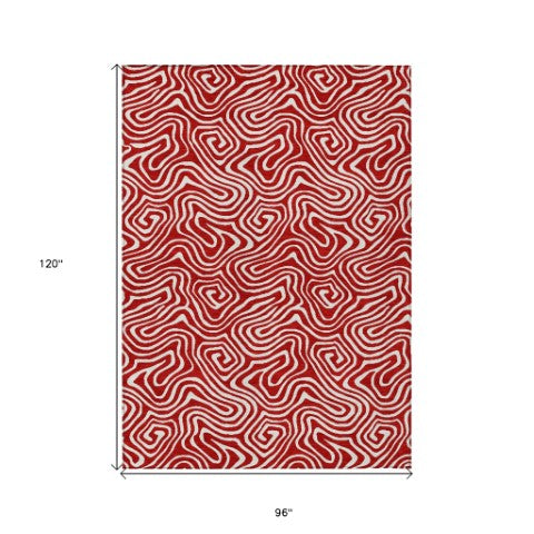 Homeroots 3' Artichoke Green And Ivory Abstract Washable Area Rug For Indoor And Outdoor Spaces, Durable Design 8' X 10' Polyester 599751