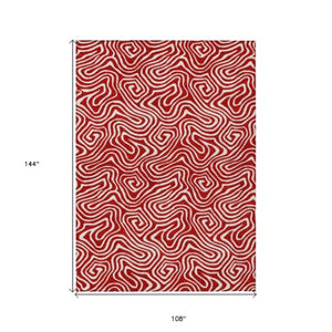 Homeroots 3' Artichoke Green And Ivory Abstract Washable Area Rug For Indoor And Outdoor Spaces, Durable Design 9' X 12' Polyester 599752