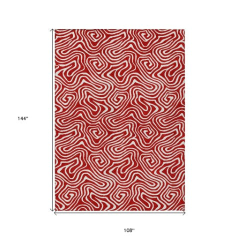 Homeroots 3' Artichoke Green And Ivory Abstract Washable Area Rug For Indoor And Outdoor Spaces, Durable Design 9' X 12' Polyester 599752