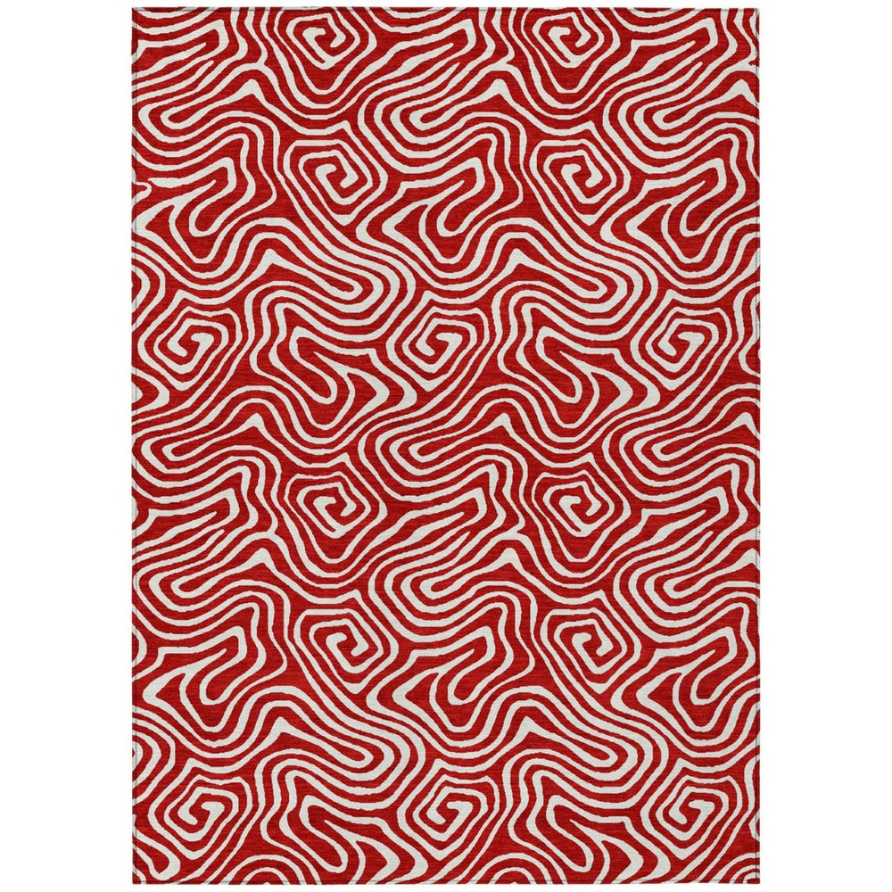 HomeRoots 9' X 12' Red And Ivory Abstract Washable Area Rug – Durable, Stylish for Indoor & Outdoor Spaces! 599752