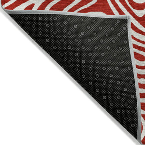 HomeRoots 5' Abstract Red and Ivory Washable Area Rug for Indoor and Outdoor Spaces - Durable & Stylish Design 10' X 14' 599753
