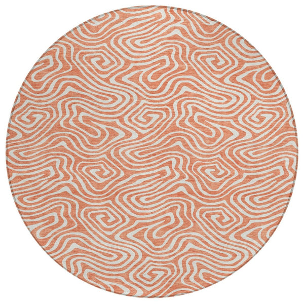 HomeRoots 5' Stylish Salmon and Ivory Abstract Area Rug – Washable, Durable, Indoor/Outdoor Versatility Perfect for Every Space 8' Round 599756