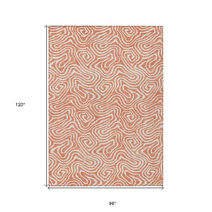 Homeroots 3' Artichoke Green And Ivory Abstract Washable Area Rug For Indoor And Outdoor Spaces, Durable Design 8' X 10' Polyester 599757