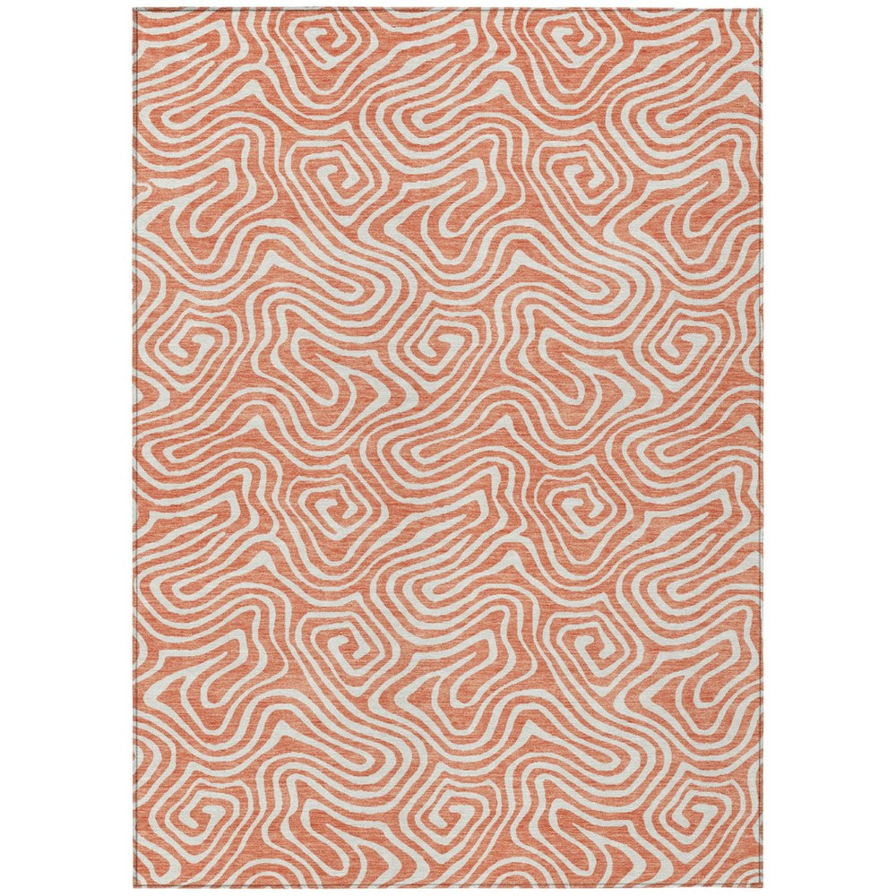 HomeRoots 5' Stylish Salmon and Ivory Abstract Area Rug – Washable, Durable, Indoor/Outdoor Versatility Perfect for Every Space 10' X 14' 599759
