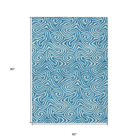 Homeroots 3' Artichoke Green And Ivory Abstract Washable Area Rug For Indoor And Outdoor Spaces, Durable Design 5' X 8' Polyester 599761