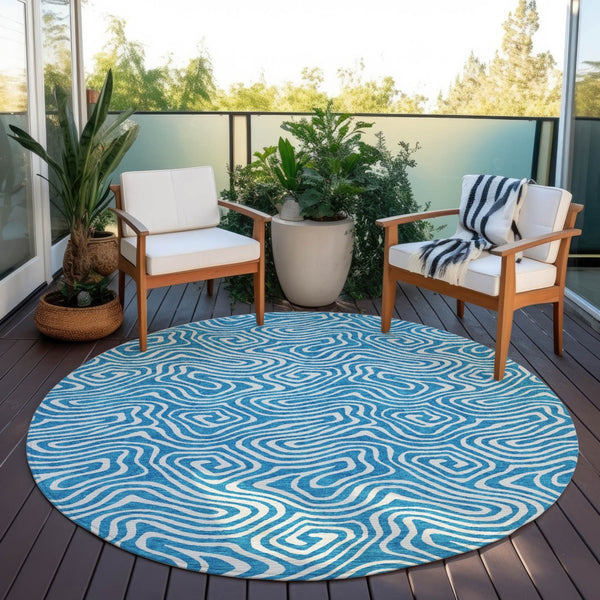 Homeroots 3' Artichoke Green And Ivory Abstract Washable Area Rug For Indoor And Outdoor Spaces, Durable Design 8' Round Polyester 599762
