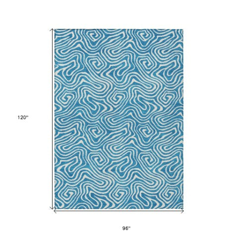 Homeroots 3' Artichoke Green And Ivory Abstract Washable Area Rug For Indoor And Outdoor Spaces, Durable Design 8' X 10' Polyester 599763