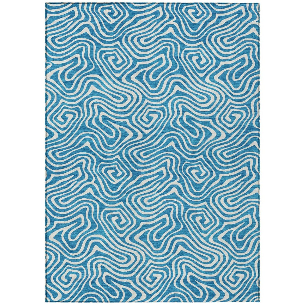 HomeRoots 9' X 12' Teal Blue and Ivory Abstract Washable Rug - Stylish, Durable, Indoor/Outdoor Versatility! 599764