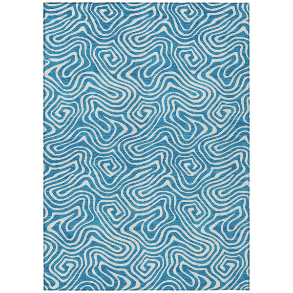 HomeRoots 5' Elevate Your Space with a Teal Blue and Ivory Abstract Washable Area Rug for Indoor/Outdoor Use 10' X 14' 599765