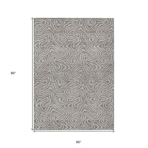 Homeroots 3' Artichoke Green And Ivory Abstract Washable Area Rug For Indoor And Outdoor Spaces, Durable Design 5' X 8' Polyester 599767