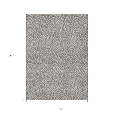 Homeroots 3' Artichoke Green And Ivory Abstract Washable Area Rug For Indoor And Outdoor Spaces, Durable Design 5' X 8' Polyester 599767