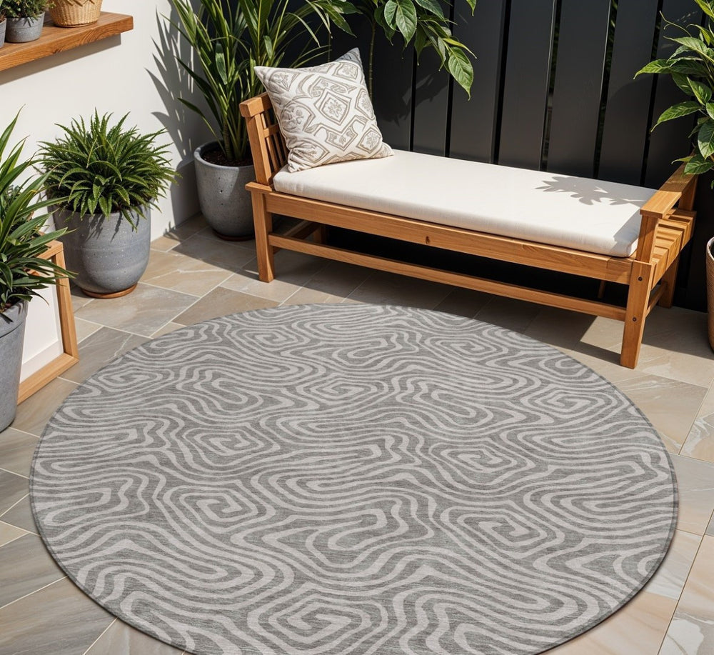 HomeRoots 5' Stylish Taupe and Gray Abstract Area Rug – Durable, Washable, Ideal for Indoor and Outdoor Spaces 8' Round 599768