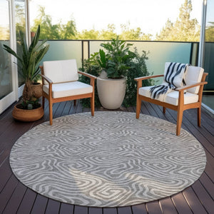 Homeroots 3' Artichoke Green And Ivory Abstract Washable Area Rug For Indoor And Outdoor Spaces, Durable Design 8' Round Polyester 599768