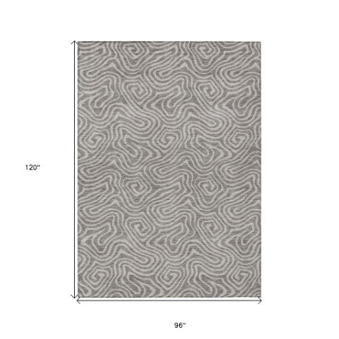 Homeroots 3' Artichoke Green And Ivory Abstract Washable Area Rug For Indoor And Outdoor Spaces, Durable Design 8' X 10' Polyester 599769