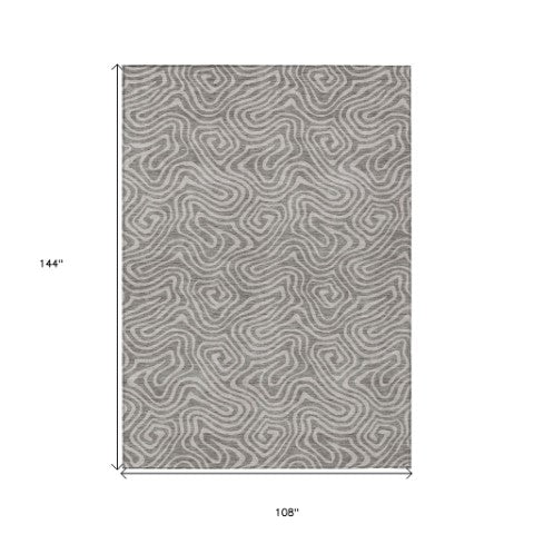 Homeroots 3' Artichoke Green And Ivory Abstract Washable Area Rug For Indoor And Outdoor Spaces, Durable Design 9' X 12' Polyester 599770