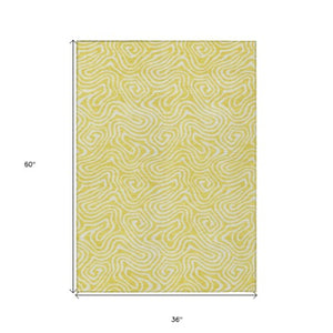 Homeroots 3' Artichoke Green And Ivory Abstract Washable Area Rug For Indoor And Outdoor Spaces, Durable Design 3' X 5' Polyester 599772