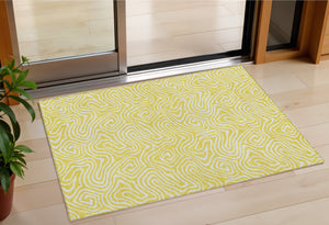 Homeroots 3' Artichoke Green And Ivory Abstract Washable Area Rug For Indoor And Outdoor Spaces, Durable Design 3' X 5' Polyester 599772