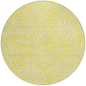 Homeroots 3' Artichoke Green And Ivory Abstract Washable Area Rug For Indoor And Outdoor Spaces, Durable Design 8' Round Polyester 599774