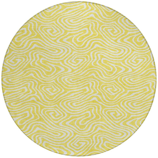 Homeroots 3' Artichoke Green And Ivory Abstract Washable Area Rug For Indoor And Outdoor Spaces, Durable Design 8' Round Polyester 599774
