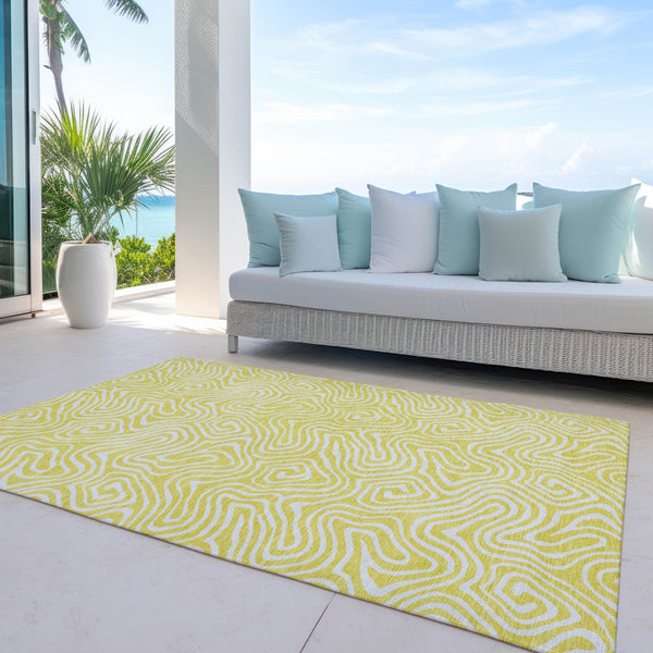 Homeroots 3' Artichoke Green And Ivory Abstract Washable Area Rug For Indoor And Outdoor Spaces, Durable Design 8' X 10' Polyester 599775