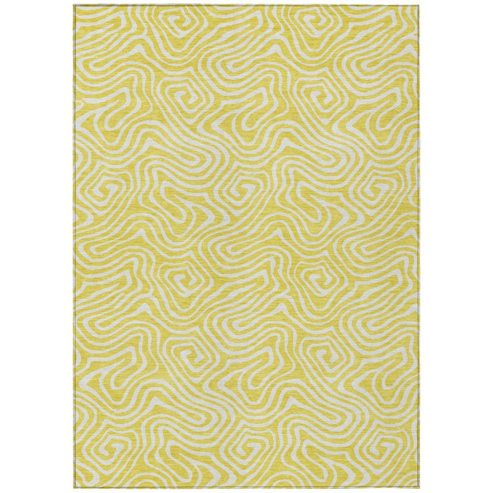 HomeRoots 9' X 12' Abstract Yellow & Ivory Washable Area Rug - Durable Indoor/Outdoor Style for High Traffic Spaces 599776