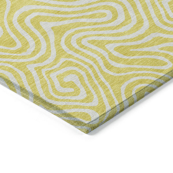 Homeroots 3' Artichoke Green And Ivory Abstract Washable Area Rug For Indoor And Outdoor Spaces, Durable Design 9' X 12' Polyester 599776