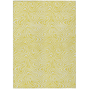 HomeRoots 5' Modern Yellow and Ivory Abstract Washable Area Rug for Indoor and Outdoor Spaces, Durable & Chic 10' X 14' 599777