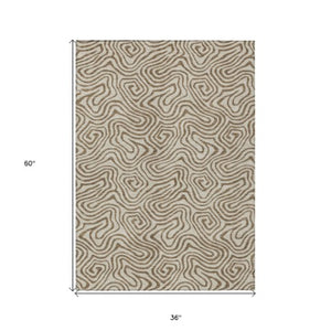 Homeroots 3' Beige And Brown Abstract Washable Area Rug For Indoor And Outdoor Spaces - Durable & Stylish 3' X 5' Polyester 599778