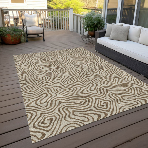 Homeroots 3' Beige And Brown Abstract Washable Area Rug For Indoor And Outdoor Spaces - Durable & Stylish 3' X 5' Polyester 599778