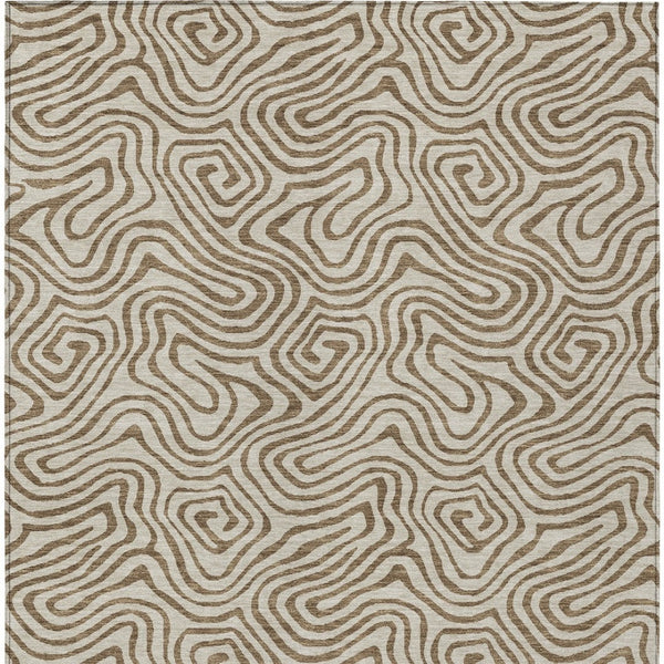 Homeroots 3' Beige And Brown Abstract Washable Area Rug For Indoor And Outdoor Spaces - Durable & Stylish 5' X 8' Polyester 599779