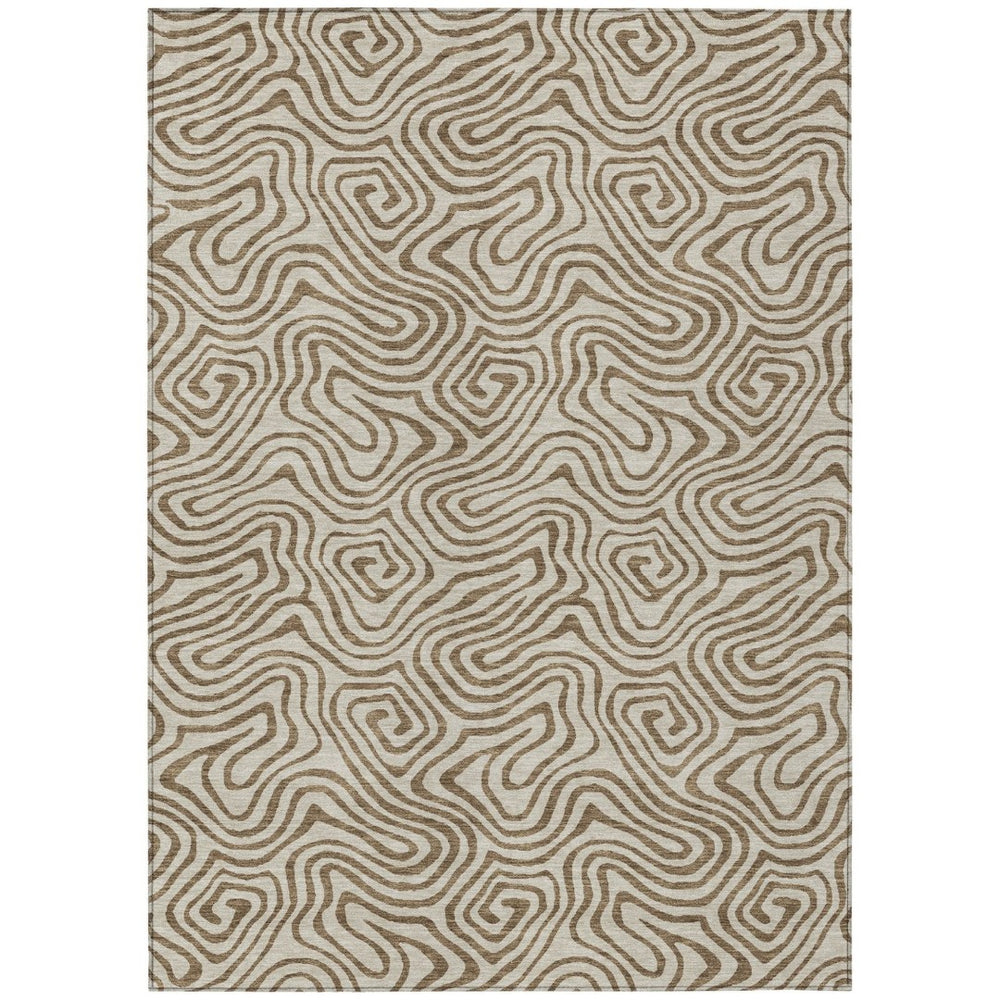HomeRoots 5' Beige and Brown Abstract Area Rug – Stylish, Washable, Durable Design for Indoor and Outdoor Use 5' X 8' 599779