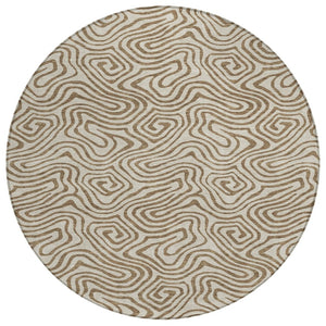 HomeRoots 5' Beige and Brown Abstract Area Rug – Stylish, Washable, Durable Design for Indoor and Outdoor Use 8' Round 599780