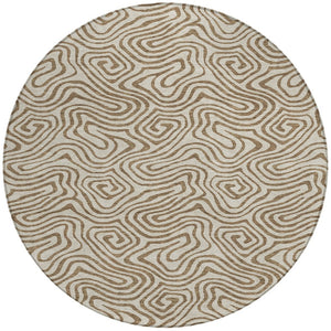 Homeroots 3' Beige And Brown Abstract Washable Area Rug For Indoor And Outdoor Spaces - Durable & Stylish 8' Round Polyester 599780