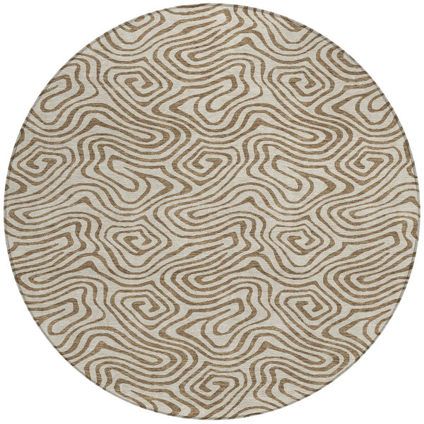 Homeroots 3' Beige And Brown Abstract Washable Area Rug For Indoor And Outdoor Spaces - Durable & Stylish 8' Round Polyester 599780