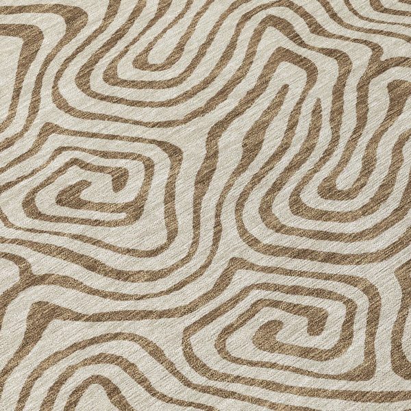 Homeroots 3' Beige And Brown Abstract Washable Area Rug For Indoor And Outdoor Spaces - Durable & Stylish 8' Round Polyester 599780