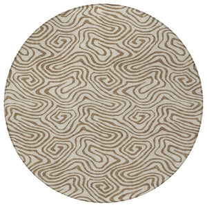 Homeroots 3' Beige And Brown Abstract Washable Area Rug For Indoor And Outdoor Spaces - Durable & Stylish 8' Round Polyester 599780