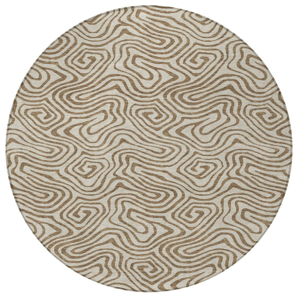 Homeroots 3' Beige And Brown Abstract Washable Area Rug For Indoor And Outdoor Spaces - Durable & Stylish 8' Round Polyester 599780