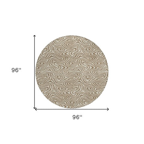 Homeroots 3' Beige And Brown Abstract Washable Area Rug For Indoor And Outdoor Spaces - Durable & Stylish 8' Round Polyester 599780