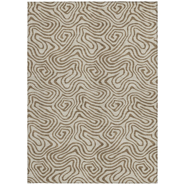 Homeroots 3' Beige And Brown Abstract Washable Area Rug For Indoor And Outdoor Spaces - Durable & Stylish 8' X 10' Polyester 599781