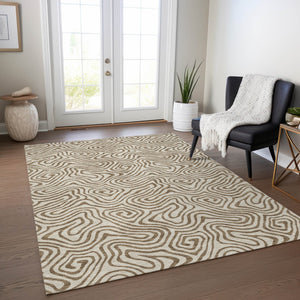 Homeroots 3' Beige And Brown Abstract Washable Area Rug For Indoor And Outdoor Spaces - Durable & Stylish 8' X 10' Polyester 599781