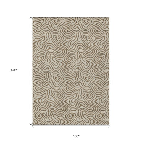 Homeroots 3' Beige And Brown Abstract Washable Area Rug For Indoor And Outdoor Spaces - Durable & Stylish 9' X 12' Polyester 599782