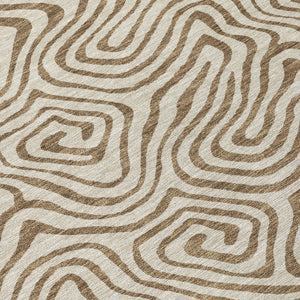 Homeroots 3' Beige And Brown Abstract Washable Area Rug For Indoor And Outdoor Spaces - Durable & Stylish 9' X 12' Polyester 599782