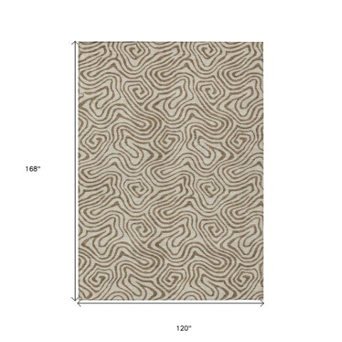 Homeroots 3' Beige And Brown Abstract Washable Area Rug For Indoor And Outdoor Spaces - Durable & Stylish 10' X 14' Polyester 599783