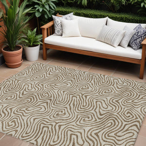 Homeroots 3' Beige And Brown Abstract Washable Area Rug For Indoor And Outdoor Spaces - Durable & Stylish 10' X 14' Polyester 599783